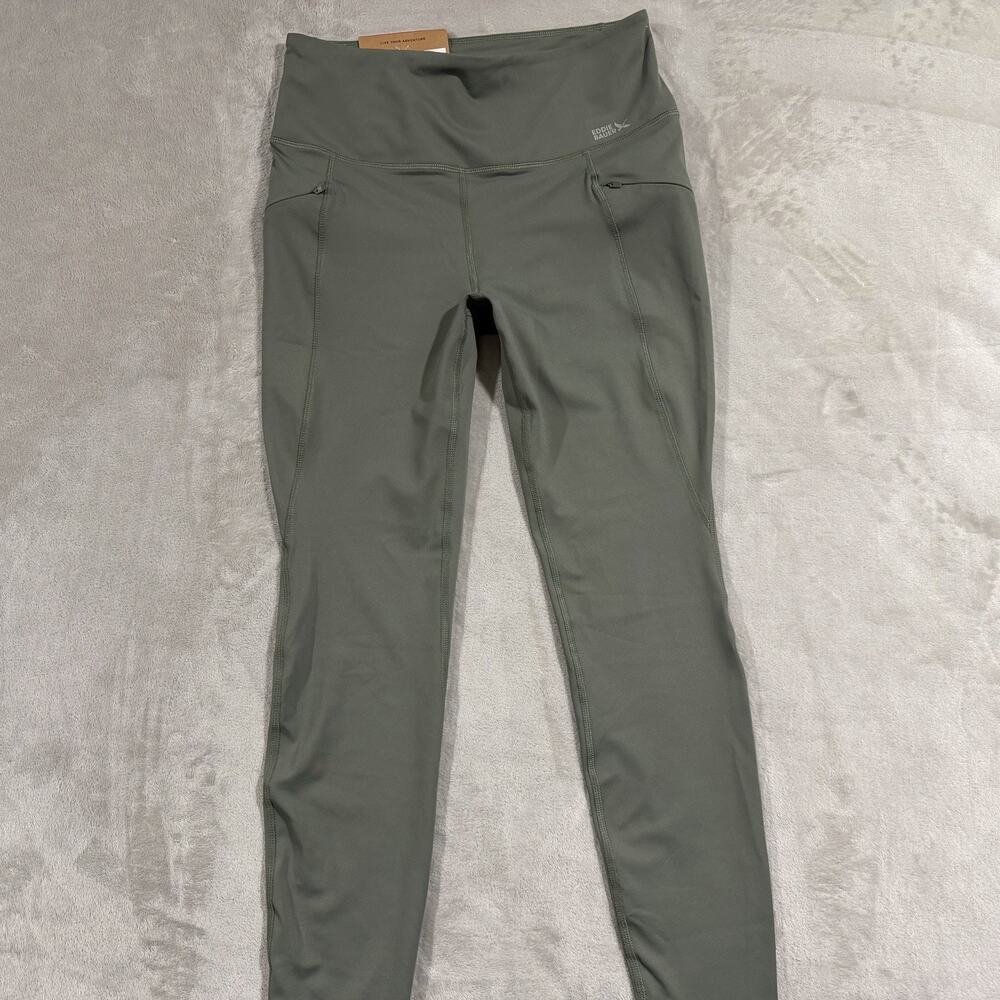 Eddie Bauer Leggings Womens Medium Green High Waist Ankle Hiking Zip Pockets